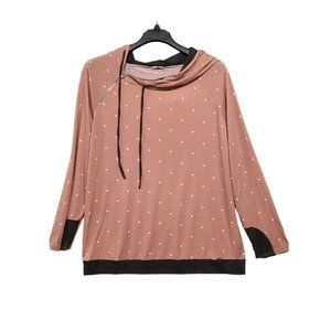 Egs by Eloges Hoodie Womens Size XL Asymmetric Zip Dusty Rose Polka Dot